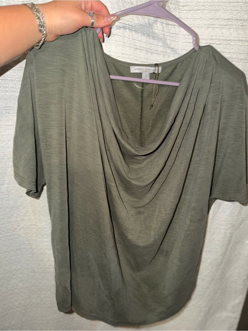 Green Envelope Olive Draped Cowl Neck Top